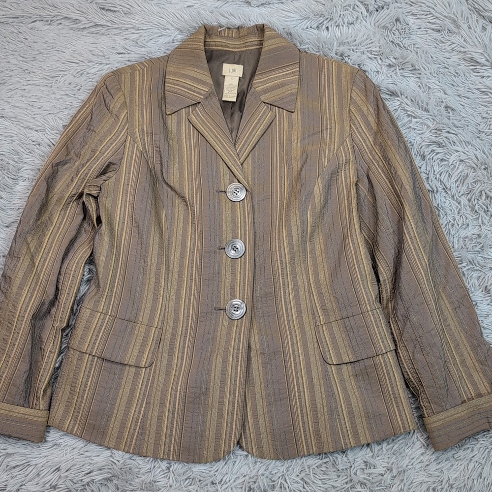 Vintage J. Jill Jacket Womens 10 Beige Wool Blend‎ Blazer Button Up Faux Pockets
